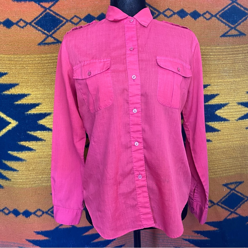 Vintage Cherry Stix ltd Pink Button down Polycotton Top. 1960’s. Large. Pockets.